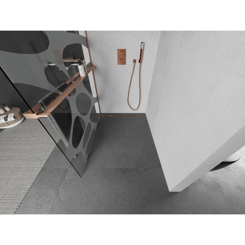 Mexen Kioto+ душ стена с рафт Walk-in 80 x 200 cm, бяла вълна, четкована мед - 800-080-121-65-97