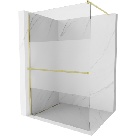 Mexen Kioto+ Душ стена с рафт Walk-in 140 x 200 см, прозрачен/мат, злато четкано - 800-140-121-55-35