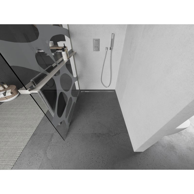 Mexen Kioto+ душ кабина с рафт Walk-in 120 x 200 см, бяла вълна, четкан никел - 800-120-121-97-97