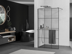 Mexen Kioto+ стена за душ с рафт Walk-in 100 x 200 см, черен модел, gun gray сатен - 800-100-121-66-77