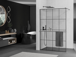 Mexen Kioto+ стена за душ с рафт Walk-in 140 x 200 см, черен модел, gun gray финиш - 800-140-121-66-77