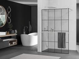Mexen Kioto+ стена за душ с рафт Walk-in 140 x 200 см, черен модел, четкан никел - 800-140-121-97-77