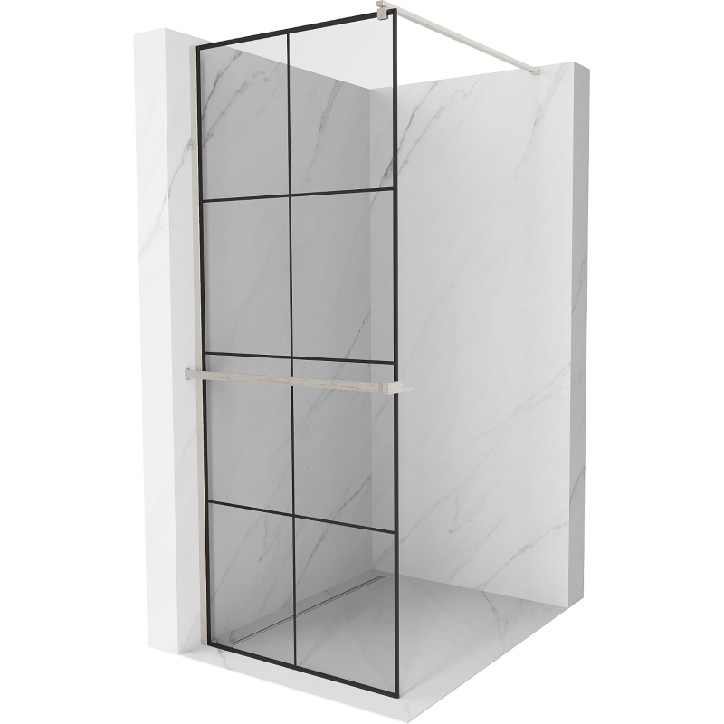 Mexen Kioto+ стена за душ с рафт Walk-in 70 x 200 см, черен модел, четкан никел - 800-070-121-97-77