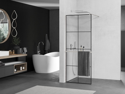 Mexen Kioto+ стена за душ с рафт Walk-in 70 x 200 см, черен модел, четкан никел - 800-070-121-97-77