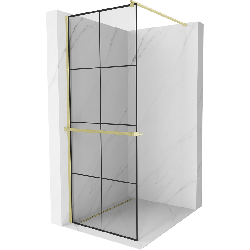 Mexen Kioto+ душ кабина с рафт Walk-in 70 x 200 см, черен десен, златна четка - 800-070-121-55-77