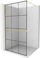 Mexen Kioto+ стена за душ с рафт Walk-in 110 x 200 см, черен модел, златно с четка - 800-110-121-55-77
