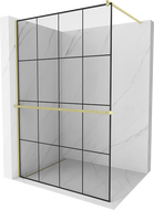 Mexen Kioto+ душ кабина с рафт Walk-in 130 x 200 см, черен декор, златна четка - 800-130-121-55-77