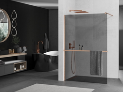 Mexen Kioto+ душова стена с рафт Walk-in 70 x 200 см, графит, натерян месинг - 800-070-121-65-40