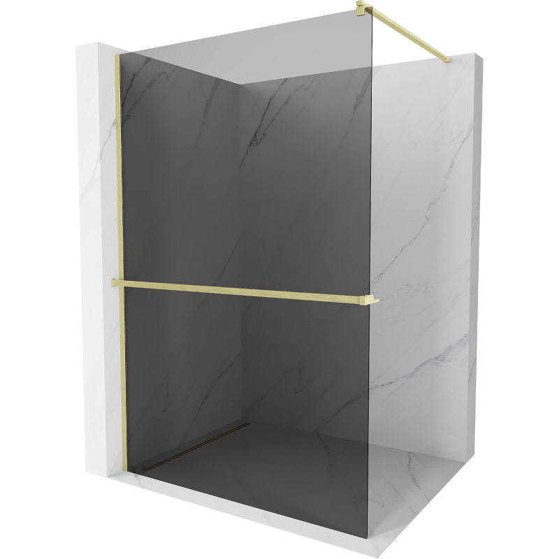 Mexen Kioto+ стена за душ с полка Walk-in 130 x 200 см, графит, златен четкан - 800-130-121-55-40
