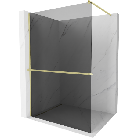 Mexen Kioto+ стена за душ с полка Walk-in 130 x 200 см, графит, златен четкан - 800-130-121-55-40