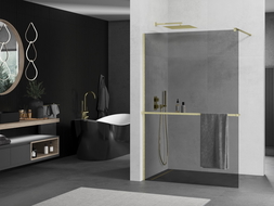 Mexen Kioto+ стена за душ с рафт Walk-in 140 x 200 см, графит, златиста четка - 800-140-121-55-40