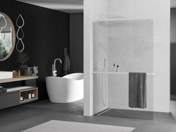Mexen Kioto+ L стена за душ с рафт Walk-in 110 x 200 см, прозрачна, бяла - 800-110-123-20-00