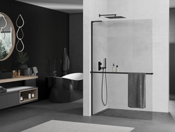 Mexen Kioto+ L душова стена с рафт Walk-in 110 x 200 см, прозрачен, черен - 800-110-123-70-00