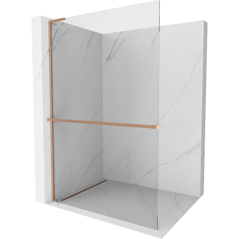 Mexen Kioto+ L душова стена с рафт Walk-in 85 x 200 см, прозрачна, неръждаема мед - 800-085-123-65-00