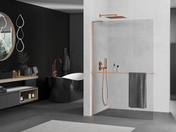 Mexen Kioto+ L стена за душ с рафт Walk-in 120 x 200 см, прозрачна, шлайфан мед - 800-120-123-65-00
