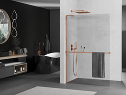 Mexen Kioto+ L душова стена с рафт Walk-in 75 x 200 см, прозрачен, розово злато - 800-075-123-60-00