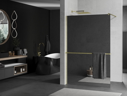 Mexen Kioto+ стена за душ с полица Walk-in 90 x 200 см, огледало, златен четкан - 800-090-121-55-50