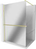Mexen Kioto+ стена за душ с полица Walk-in 90 x 200 см, огледало, златен четкан - 800-090-121-55-50