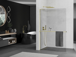 Mexen Kioto+ L стена за душ с рафт Walk-in 100 x 200 см, прозрачен, златен - 800-100-123-50-00