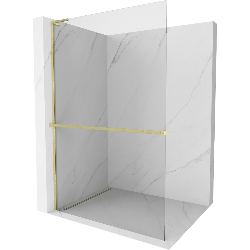 Mexen Kioto+ L душова стена с рафт Walk-in 65 x 200 см, прозоречен, златен четкан - 800-065-123-55-00