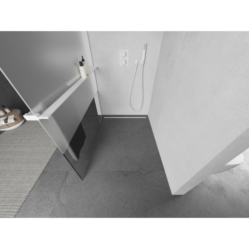 Mexen Kioto+ L стена за душ с рафт Walk-in 70 x 200 cm, прозрачен/матов, бял - 800-070-123-20-35