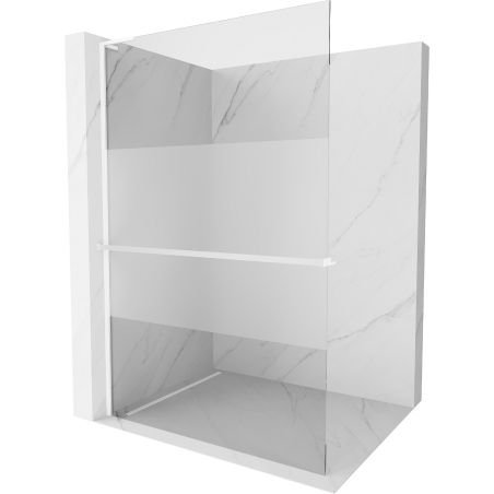 Mexen Kioto+ L стена за душ с рафт Walk-in 110 x 200 см, прозрачен/матов, бял - 800-110-123-20-35