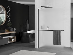 Mexen Kioto+ L стена за душ с рафт Walk-in 110 x 200 см, матиран, черен - 800-110-123-70-30
