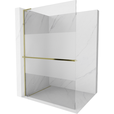 Mexen Kioto+ L стена за душ с рафт Walk-in 100 x 200 см, прозрачно/матово, златно - 800-100-123-50-35