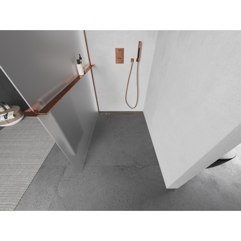 Mexen Kioto+ L душ стена с рафт Walk-in 90 x 200 см, мразовита, розово злато