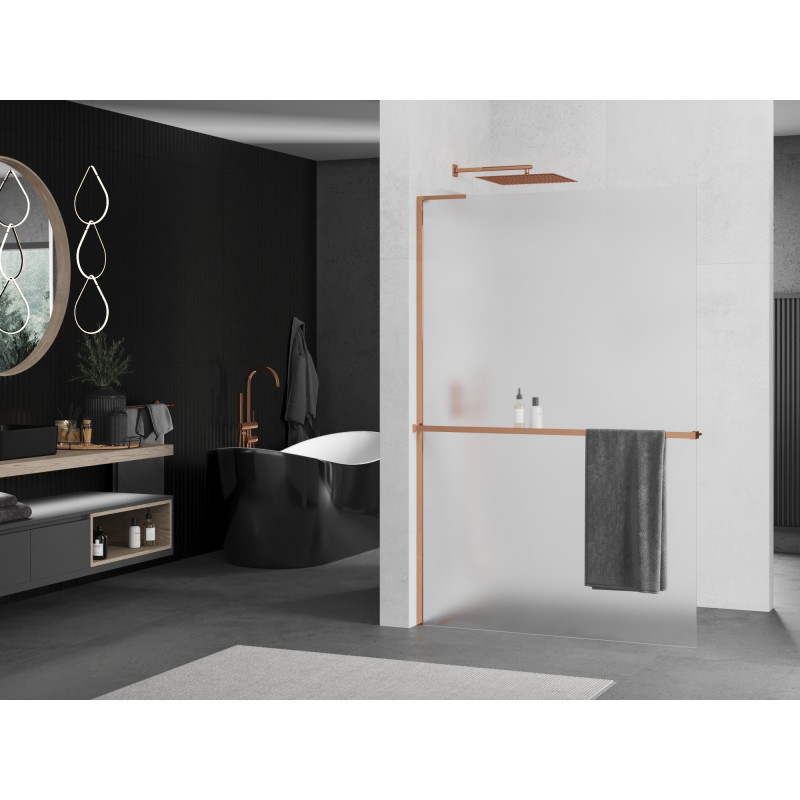 Mexen Kioto+ L душ стена с рафт Walk-in 90 x 200 см, мразовита, розово злато