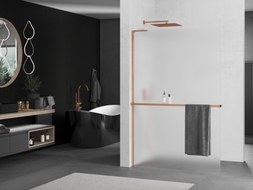 Mexen Kioto+ L душ стена с рафт Walk-in 90 x 200 см, мразовита, розово злато
