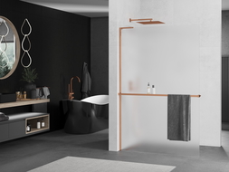 Mexen Kioto+ L душева стена с рафт Walk-in 90 x 200 см, матиран, розово злато - 800-090-123-60-30