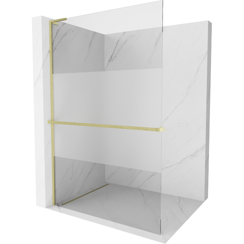 Mexen Kioto+ L душ-стена с рафт Walk-in 120 x 200 см, прозрачен/матов, златист мат - 800-120-123-55-35