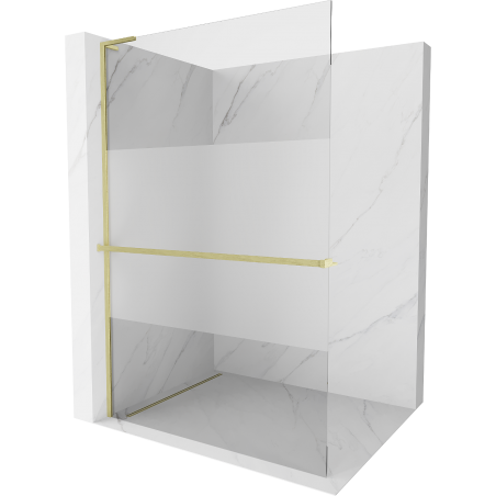 Mexen Kioto+ L душ-стена с рафт Walk-in 120 x 200 см, прозрачен/матов, златист мат - 800-120-123-55-35