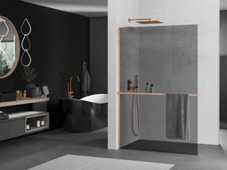 Mexen Kioto+ L душова стена с рафт Walk-in 90 x 200 см, графит, четка за мед - 800-090-123-65-40