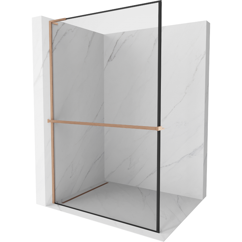 Mexen Kioto+ L душ кабина с рафт Walk-in 120 x 200 см, черен шаблон, шлифована мед - 800-120-123-65-70