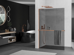Mexen Kioto+ L душ кабина с рафт Walk-in 80 x 200 см, графит, розово злато - 800-080-123-60-40