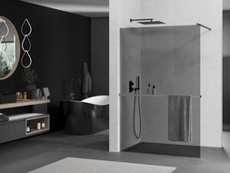 Mexen Kioto+ L душовата стена с рафт Walk-in 100 x 200 см, графит, gun metal - 800-100-123-95-40