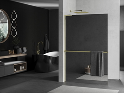 Mexen Kioto+ L душ кабина с рафт Walk-in 120 x 200 см, огледално, златно - 800-120-123-50-50
