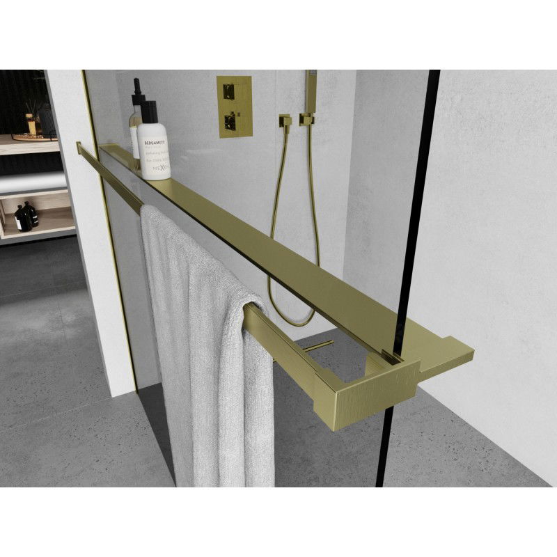 Mexen етажерка за душова стена с релса за кърпи, злато четкана - 800-02-55