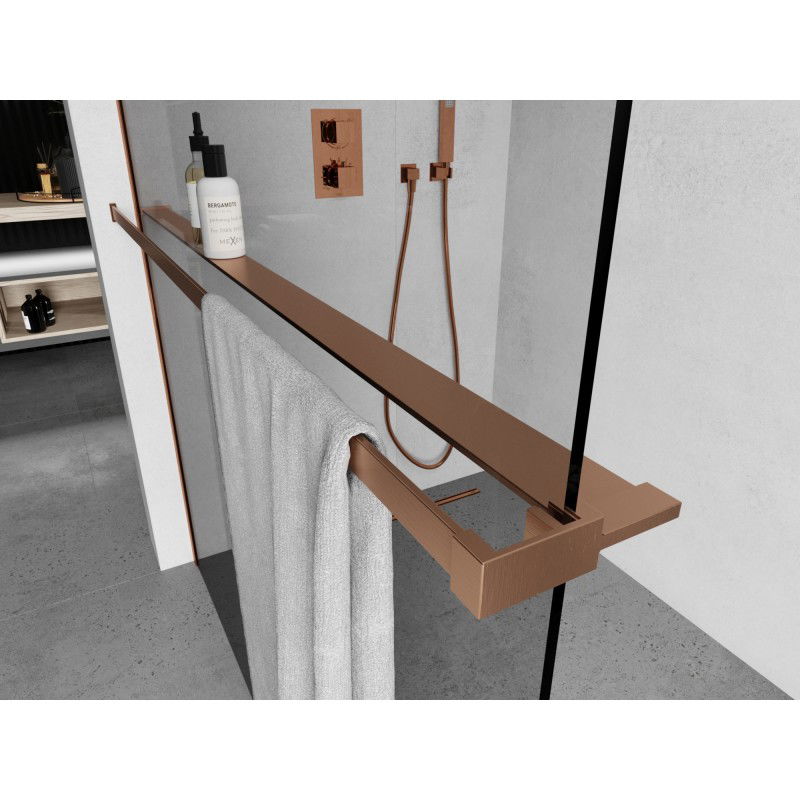 Mexen рафт за душова стена с релинг за кърпи, четкана мед - 800-02-65