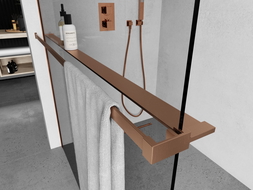 Mexen рафт за душова стена с релинг за кърпи, четкана мед - 800-02-65