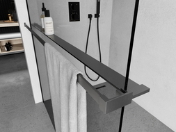 Mexen рафт за душ стена с релса за кърпи, гън сиво четкано - 800-02-66