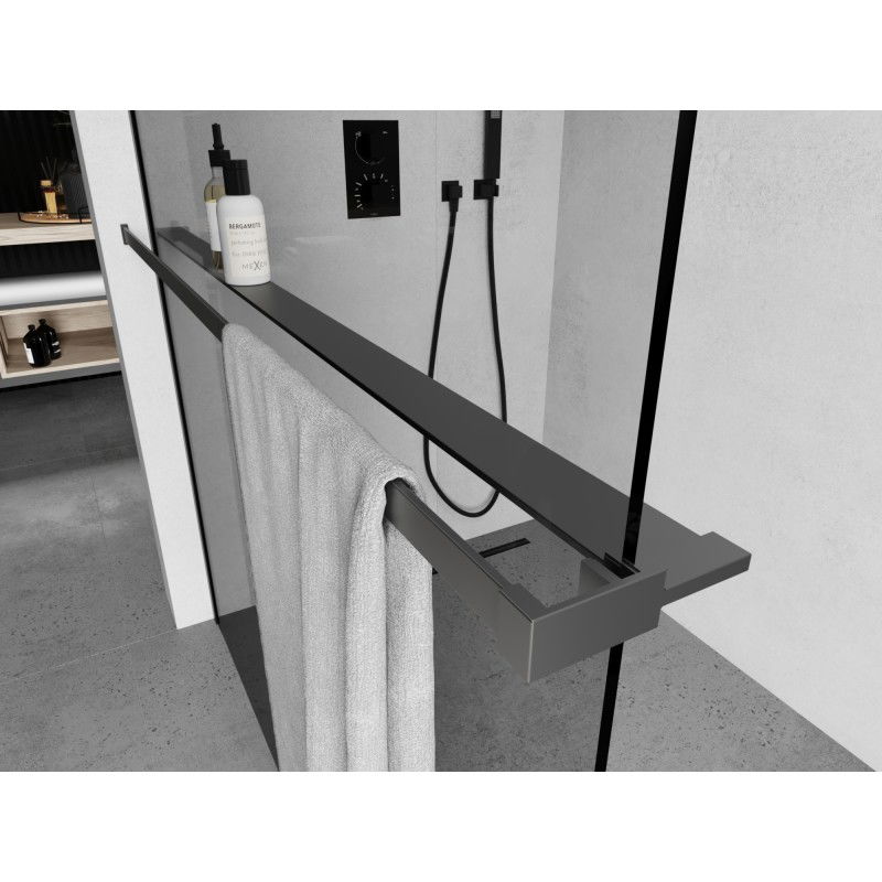 Mexen рафт за душ преграда с релс за кърпи, gun metal - 800-02-95