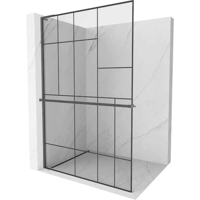 Mexen Kioto+ L душ стена с рафт Walk-in 100 x 200 см, черен модел, четка сив пистолет