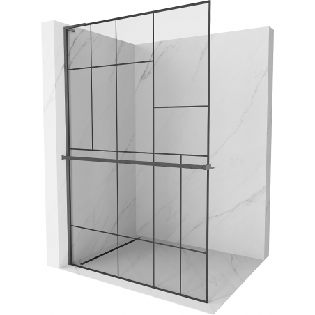 Mexen Kioto+ L душ стена с рафт Walk-in 100 x 200 см, черен модел, четка сив пистолет