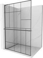 Mexen Kioto+ L стена за душ с вградена рафтове Walk-in 120 x 200 см, черен модел, gun gray четкан - 800-120-123-66-78