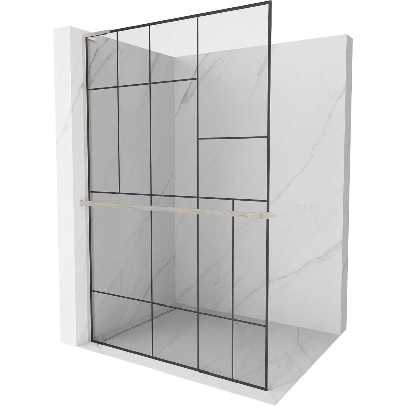 Mexen Kioto+ L стена душа с рафт Walk-in 70 x 200 см, черен модел, четкан никел - 800-070-123-97-78