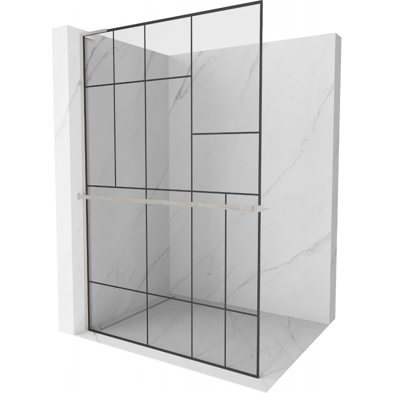 Mexen Kioto+ L душова стена с рафт Walk-in 100 x 200 см, черен модел, никел с четка - 800-100-123-97-78