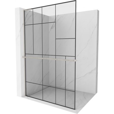 Mexen Kioto+ L душова стена с рафт Walk-in 100 x 200 см, черен модел, никел с четка - 800-100-123-97-78
